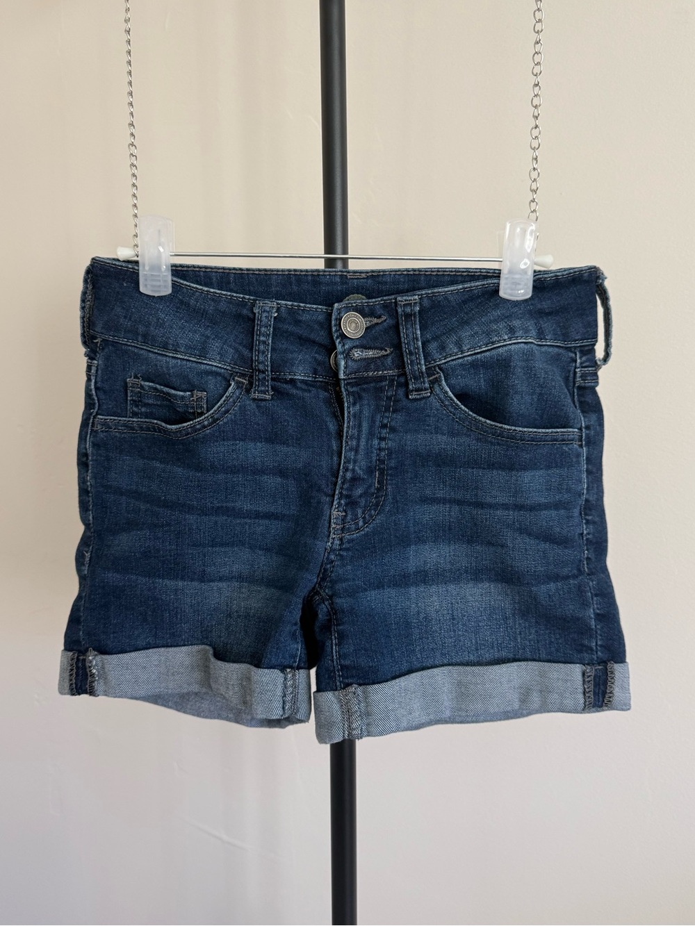 SO Dark Blue Rolled Cuff midi  Denim Shorts